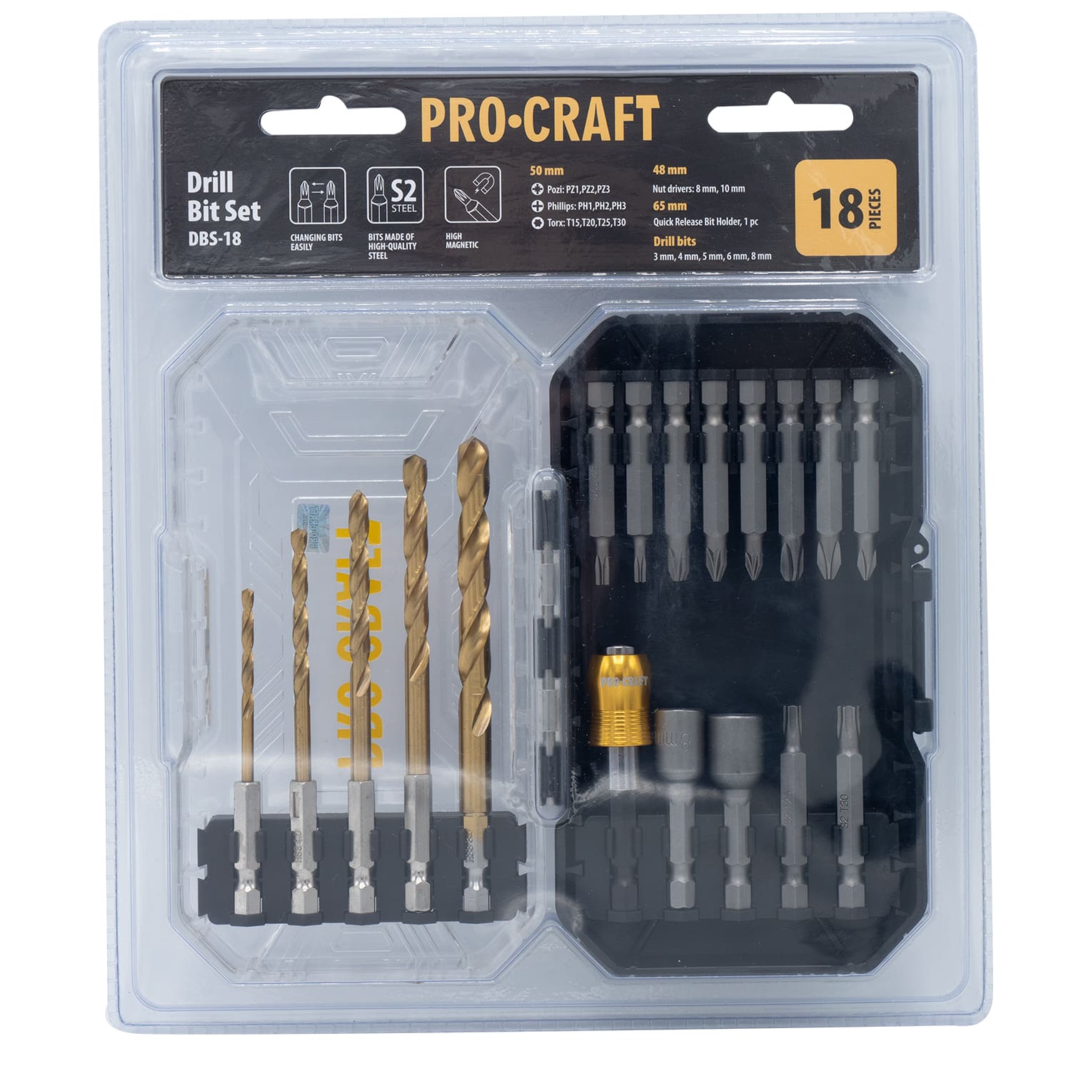 Набір свердл та біт Procraft DBS18 - 3